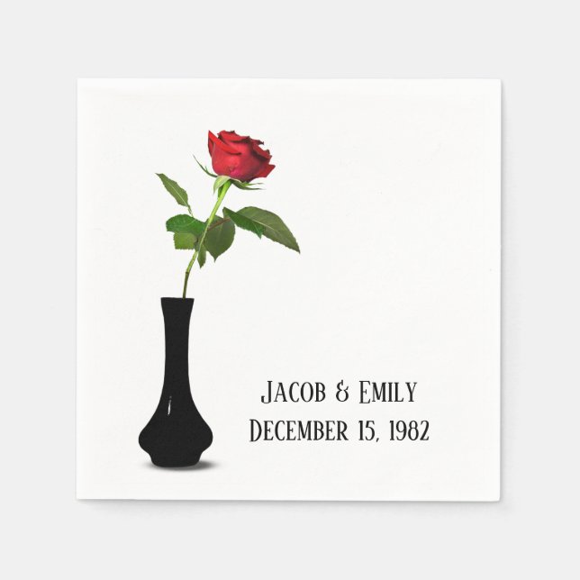 Serviette En Papier Rose rouge dans le vase noir (Devant)