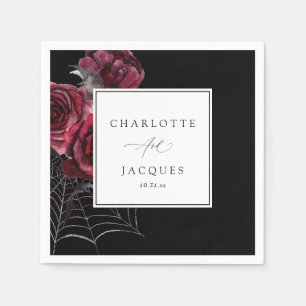 Serviette En Papier Rose rouge et chauves-souris Halloween Mariage - N