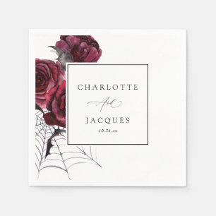 Serviette En Papier Rose rouge et chauves-souris Mariage d'Halloween -