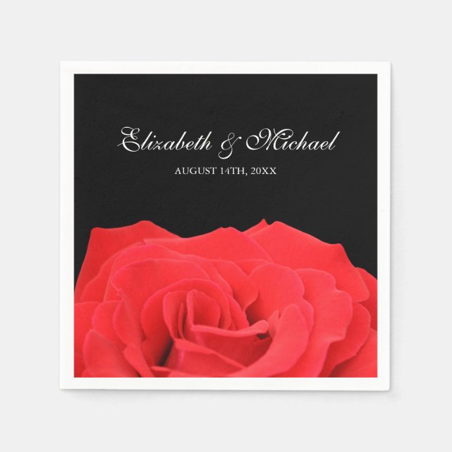 Serviette En Papier Rose rouge et noir Mariage personnalisé (Devant)