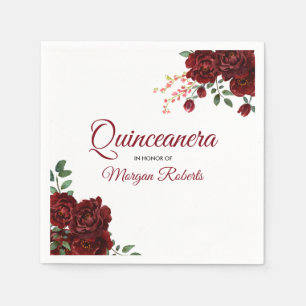 Serviette En Papier Rose rouge romantique Quinceanera floral de