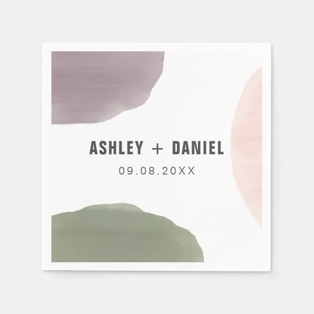 Serviette En Papier Rose, Sage, & Graphe Cercles modernes Mariage (Devant)