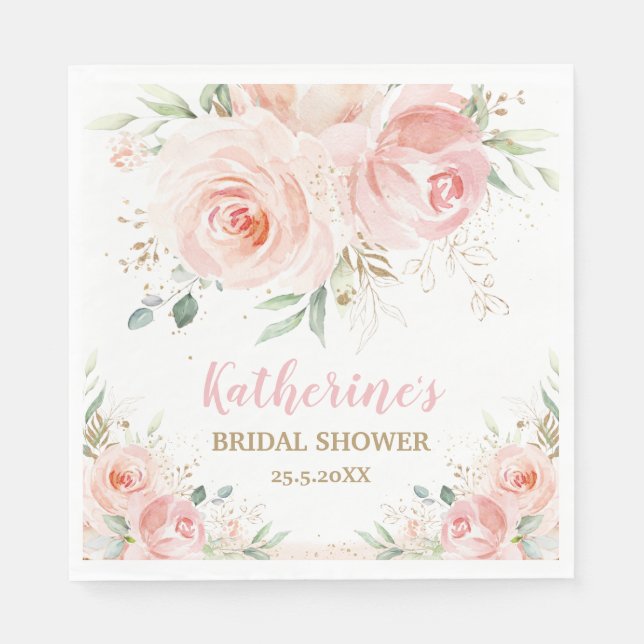 Serviette En Papier Rose saumon floral Mariage Baby Shower Anniversair (Devant)