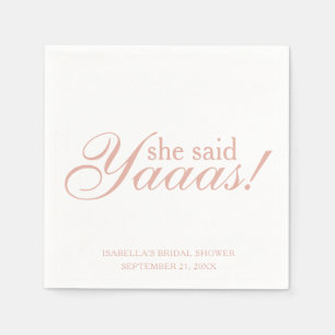 Serviette En Papier Rose Script Elle a Dit Yaaas!  Bridal Shower Maria