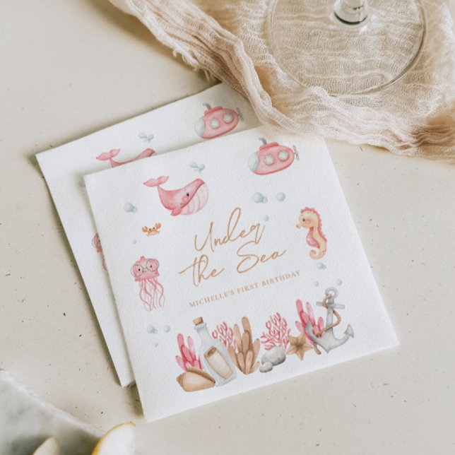 Serviette En Papier Rose sous la mer Anniversaire (Créateur téléchargé)