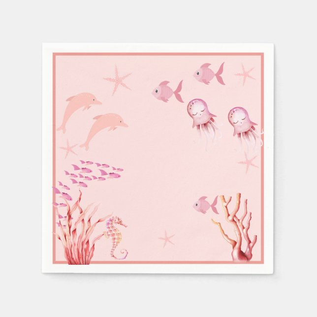 Serviette En Papier Rose sous le baby shower marin (Devant)
