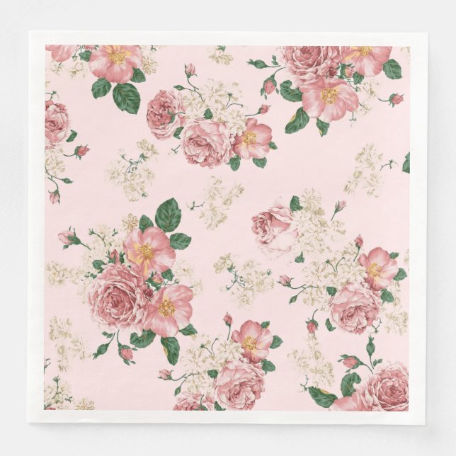 Serviette En Papier Rose sur rose Vintage floral (Devant)