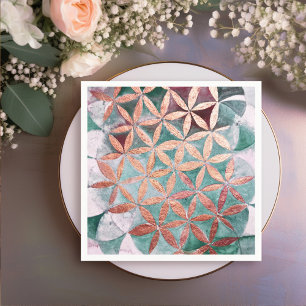 Serviette En Papier Rose Turquoise Abstrait Gold Aquarelle Rosette Mot