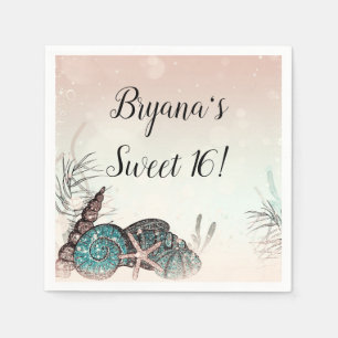 Serviette En Papier Rose Under the Sea Shells Beach Sweet 16 Party
