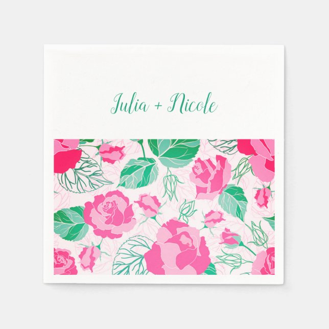 Serviette En Papier Rose Vert Rose Pétales Fleurs Jardin Mariage (Devant)
