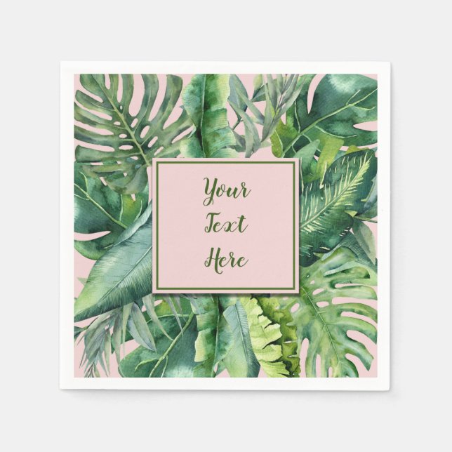 Serviette En Papier Rose & Vert Tropical Feuilles Sweet 16 Party (Devant)