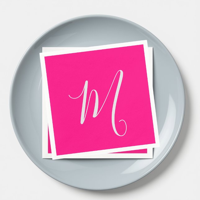 Serviette En Papier rose vif chic monogramme  (Créateur téléchargé)
