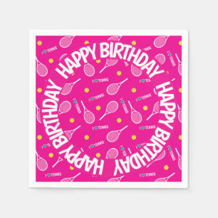 Serviette En Papier Rose vif J'aime le tennis, Joyeux anniversaire