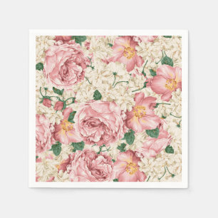 Serviette En Papier Rose Vintage Aquarelle et Motif Hydrangea
