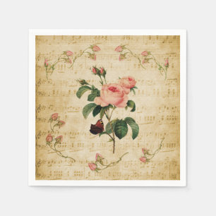 Serviette En Papier Rose vintage et feuille de musique