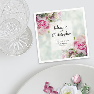 Serviette En Papier Rosebuds et pivoines roses Mariage élégant