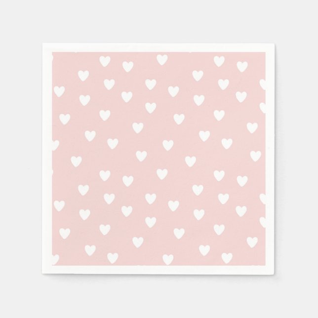 Serviette En Papier Rosée avec Coeurs Blancs (Devant)