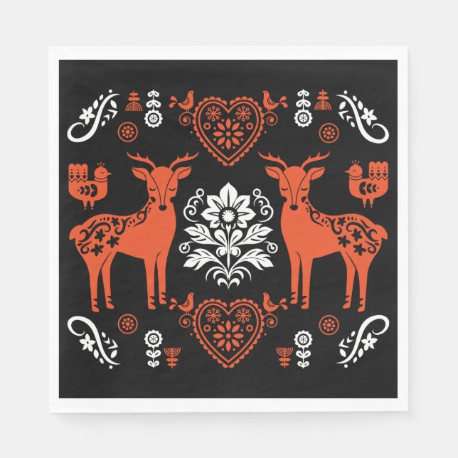 Serviette En Papier Rosemaling Norwegian Folk Art (Devant)