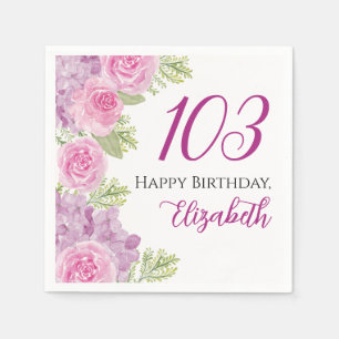 Serviette En Papier Roses Aquarelles Roses 103e Anniversaire Papier