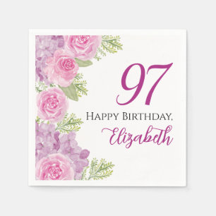 Serviette En Papier Roses Aquarelles Roses 97e Anniversaire Papier