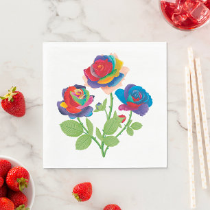 Serviette En Papier Roses arc-en-ciel