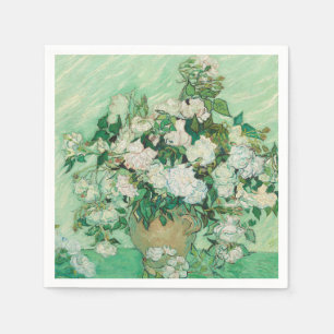 Serviette En Papier Roses blanches de Van Gogh - Art floral menthe vin