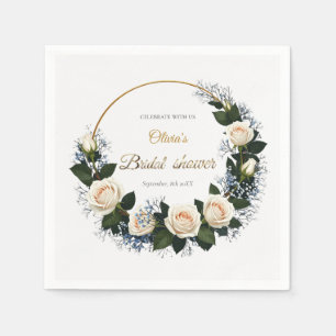 Serviette En Papier Roses blanches et baby's breath bleu Célèbrent