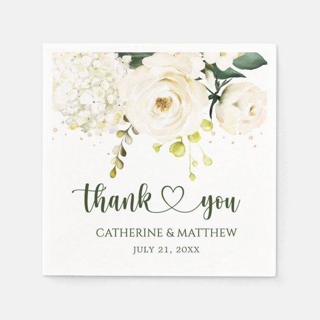 Serviette En Papier Roses blanches Mariage de feuillage (Devant)