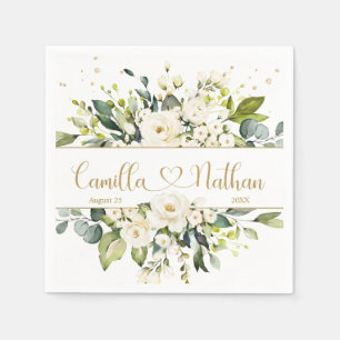 Serviette En Papier Roses blanches Mariage de feuillage vert