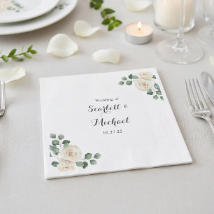 Serviette En Papier Roses blanches Printemps Floral Mariage Romantique