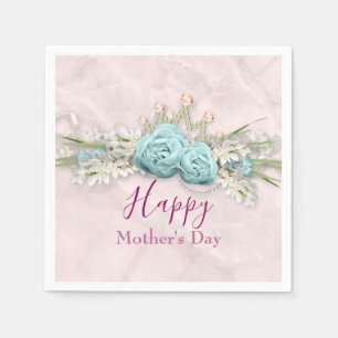 Serviette En Papier Roses bleus et bouquet floral de la Couronne Fête