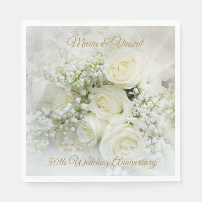 Serviette En Papier Roses crème blanche, fleurs du souffle de bébé (Devant)