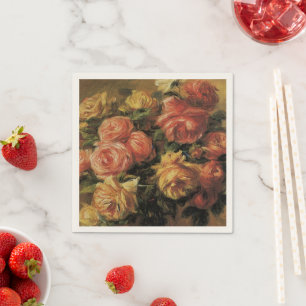 Serviette En Papier Roses dans un Vase de Pierre Renoir, Art Vintage