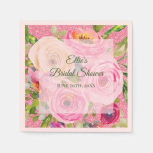 Serviette En Papier Roses d'aquarelle en Parties scintillant rose et c