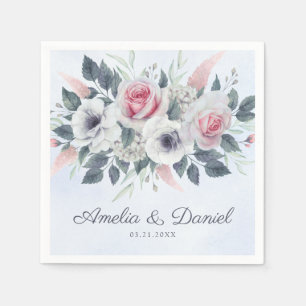 Serviette En Papier Roses d'aquarelle romantique Floral Blue Mariage