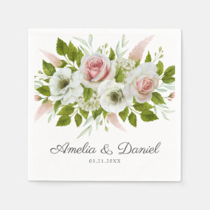 Serviette En Papier Roses d'aquarelle romantique Mariages floraux serv
