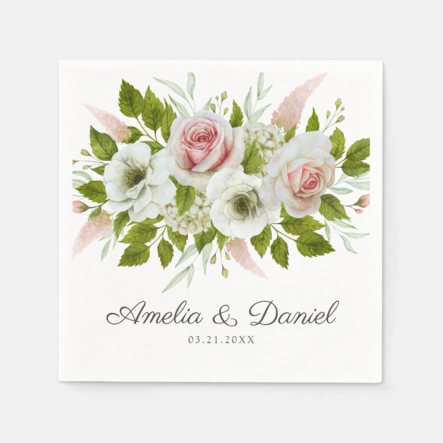 Serviette En Papier Roses d'aquarelle romantique Mariages floraux serv (Devant)