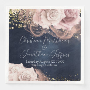 Serviette En Papier Roses d'aquarelle romantique sur Moody Blue Mariag