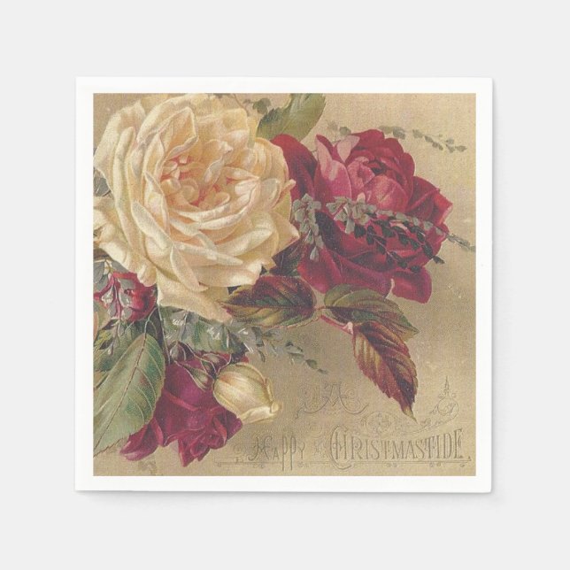 Serviette En Papier Roses de Noël victorien (Devant)