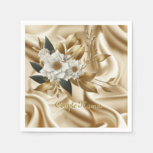 Serviette En Papier Roses d'or blanc, soie de champagne et papillons