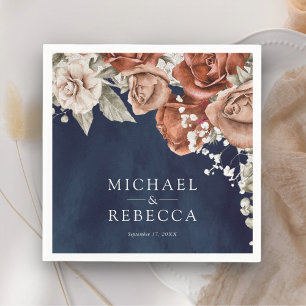 Serviette En Papier Roses en terre cuite orange brûlé Mariage Navy