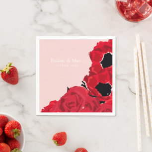 Serviette En Papier Roses et Pavots Rouges Abstraits