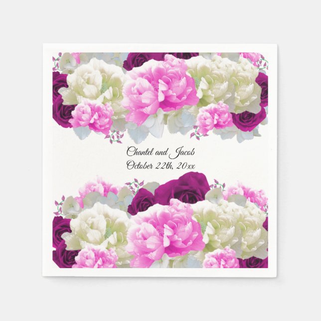 Serviette En Papier Roses et pivoines roses Mariage Papier Napkins (Devant)