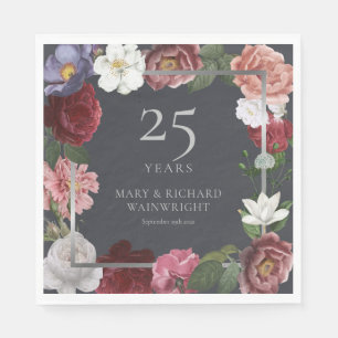 Serviette En Papier Roses Fleurales 25e Anniversaire de Mariage en Arg