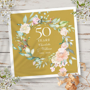 Serviette En Papier Roses Fleurs d'anniversaire de mariage 50 ans Doré