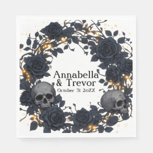 Serviette En Papier Roses Noires & Crânes Mariage Gothique Personnalis