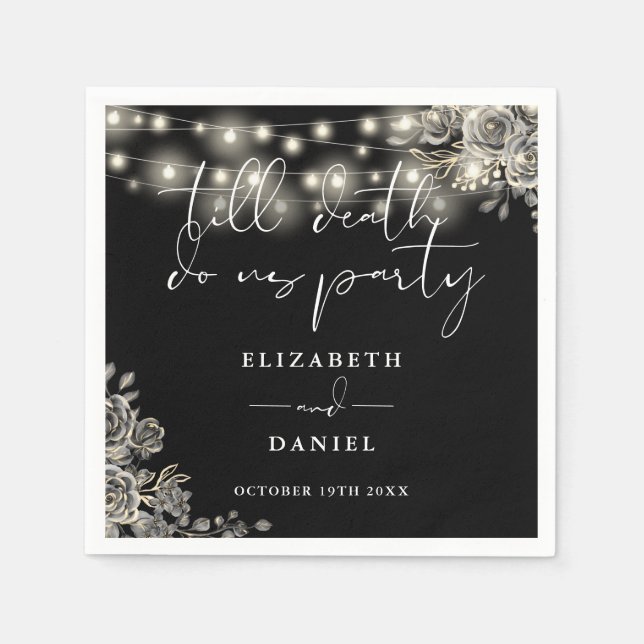 Serviette En Papier Roses Noires Et Blancs Éclairage Mariage gothique (Devant)