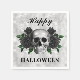 Serviette En Papier Roses noirs gothiques et crâne heureux Halloween