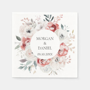 Serviette En Papier Roses Romantiques Élégant Mariage