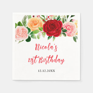 Serviette En Papier Roses Romantiques Floral Anniversaire